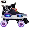 Pattini a rotelle in linea Ragazzi Ragazze Bambini LED Flash Pattini neri Pattini a rotelle per bambini Scarpe Patines Scorrevoli Quad Skating Sneakers 4 ruote 2 file HKD230720