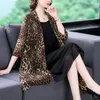 Kvinnans jackor 2023 Leopardtryck Silk Cardigan Coat Summer Casual Loose Fit Slim Medium Length Sunscreen Shawl Bohemian Robe