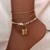 3st Set Gold Silver Color World Map Anklets för kvinnor Bohemian Multilayer Anklet on Leg Fashion Beach Jewelry Foot Accessories 230719