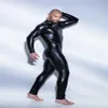 Sexy GAY Men's Bondage Fetish Black Stretch PVC Look Latex Spandex jumpsuit 6721228n