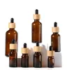 Amber Empty Glass Bottles For Essential Oil E Liquid Refillable Container With Bamboo Cap And Glass Pipette Pmejp
