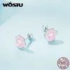 Stud Wostu 925 Sterling Gümüş Sevimli Pembe Kedi Küpeleri Kadınlar için Uygun Mini Pet Claw Studs Clip Kız Doğum Günü Takı Hediyesi 230719