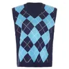 Dames Truien SEIZOENEN Vintage Argyle Plaid Gebreid School Vest Herfst Preppy Stijl V-hals Mouwloze Gebreide Tank Tops Blauw ASSW81842