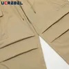 Men's Pants Casual Pleated Solid Color Cargo Jogger Mens Safari Style Elastic Waist Loose Pocket Straight Trousers Men