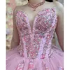 Parky Princess Pink Quinceanera Dresses Sequins Lace Sweet 16 Corset Mexican Prom Party Ball Ball Vestido de 15