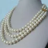 ファインパールジュエリースリーストランドナチュラル8-8 5mm Akoya White Pearl Necklace 17 18 19 14K Gold Clasp245U