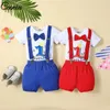 Conjuntos de roupas Ceeniu Summer Baby Boy Birthday Outfits Letter One Gravata Romper Suspensório Shorts Para Meninos 3pcs Infantil Bolo Smash Clothes