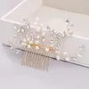 Fermagli per capelli Colore argento/oro Pettini di perle da sposa Gioielli da sposa da donna Ornamento Testa Decorazione Fiore Pettine con strass