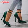 Zapatos de vestir Aphixta Naranja Lujo Cristal Hebilla Zapatillas de cuero Súper alto 12 cm Tacones delgados Bomba Zapatos de mujer Punta estrecha Bomba de fiesta colorida 230719