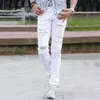 Bütün yaz tarzı beyaz pamuklu erkek skinny yırtık kot pantolon erkekler için yüksek kaliteli ünlü moda markası264t