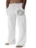 Men's Pants Men S Lightweight Linen Trousers With Elastic Waist And Drawstring - Perfect For Summer Beach Days Sun Print Design