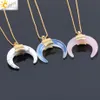 CSJA Pierre Naturelle Croissant Demi Lune Collier Pendentif avec Chaîne Couleur Or Fil Enroulé pour Femmes Rose Quartz Cristal DIY Jewelr263c