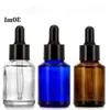 Leere, klare, bernsteinfarbene, blaue Tropfflasche aus Glas, 30 ml, Tropffläschchen für ätherische Öle, E-Liquid-Kosmetik, nachfüllbare Flaschen mit schwarzem Deckel, Airxi