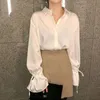 Kvinnor S BLOUSES SHIRT SACING FLARE SLEEVE SOLED ELEGANT CHIFFON Womens Retro Ladies Designer Chic Fashion Tops Streetwear Stylish 230720