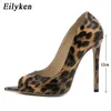 Sandálias Eilyken Estampa Leopardo Mulher Sapatos de Dança Ponta Peep Toe Stiletto Salto Fino Slip-On Sandálias Festa Stripper Sapatos de Dança Zapatos Mujer L230720