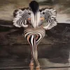 Sexy Stage Zebra Pattern Jumpsuit Women Singer Sexy Stage Outfit Bar DS Dance Cosplay Bodysuit Costume Prom Costume212Z