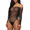 Conjuntos de sujetadores para mujer, mono de malla con diamantes de imitación de encaje negro, mono con hombros descubiertos, Bikini de playa MV66267g