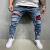 Andningsbara och bekväma mens jeans med rött och svart rutigt mönster hål magra byxor cool street style264k