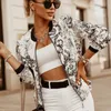 Kvinnorjackor Fashion Flower Print Långärmad Bomber Jacket Zipper Up Vintage Coat Tops Elegant Slim Basic Ladies 4 Color 230719