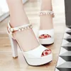 Blanc mariée chaussures de mariage imperméable taiwan chaussures poisson bouche haut talon sexy bal soirée chaussures shuoshuo6588312B