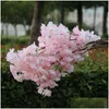 Decorative Flowers Wreaths 1Meter Cherry Blossoms Artificial Silk Sakura Branches Fake Long Bouquet Diy Home Decoration Drop Deliv Dh0Z2