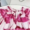 Casual Dresses Women's Pink Printed O-Neck MNI Dress 2023 Summer Puff Sleeves Temperament Loose Short Robe Female For Party and Wedding