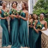 Sexy vert foncé rose robes de demoiselle d'honneur africaines pour robe d'invité de mariage une épaule sirène balayage train longue grande taille fête Maid211q