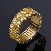 Mens Hip Hop Iced Out Stones Rings Jewelry Fashion Gold Wedding Ring Yellow Simulation Diamond Ring243p