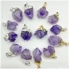 Charms Gold Sier Ered Amethyst Pendant Natural Gem Stone Quartz Crystal Mineral Irregar For Diy Jewelry Making Necklace Drop Dhgarden Dhmbd