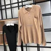 Women's Sweaters Wool Sweater Shirt Collar With Buttons Drop Shoulder Long Sleeves Chest Pocket Oversized Jumper 2023