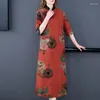 Lässige Kleider 2023 Sommer Floral Mulberry Seide Maxi Kleid Frauen Kragen Eleganter Rock Koreanische Vintage Party