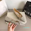 Sandals Shoes Flats Eu35-43 Summer Pointed-Toe Women Ballerinas Lady Crystal Cross Strappy Party Wedding Comfort Walking
