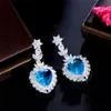 Lussuoso orecchino di design a cuore blu per donna Verde AAA Cubic Zirconia Rame Donna Festa Nuziale Matrimonio Fidanzamento Orecchini di diamanti Gioielli di moda Regalo