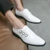 British Style Classic Men's Social Shoe White Leather Dress Shoes Men Slip-on Wedding Shoes Men Pointed Loafers zapatos hombre