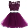 2021 Two Pieces Prom Dress Short Lace Appliques with Crystal Beaded Keyhole Back Tulle Sweet 16 Party Dresses Graduation Homecomin260K