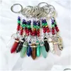 Keychains Lanyards Natural Stone 7 Chakra Beads Hexagon Prism Key Rings Chains Healing Crystal Keyrings For Women Men Drop Dhgarden Dhlrg