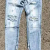 men jeans Selvedge zipper destroyed skinny slim fit justin bieber Vintage ripped blue denim version334f