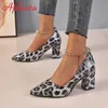 Dress Aphixta Sexy Leopard Transparent Bead Chain 7cm Thick High Heel Pump Women's Ankle Strap Shoes Beaded Corner Toes 230720