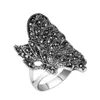 Cluster Rings Creative Gothic Delicate Black Butterfly Silver Plated Obsidian For Women Upscale Exquisite310t