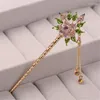 Hair Clips Beauty Women Handmade Colorful Enamel Rose Flowers Hairpin Rhinestone Crystal Sticks Pin Girls Chinese Style Jewelry