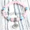 MG0640 Pulseira Feminina Quartzo Rosa A Grau Aquamarine Energy Bracelet Tree of Life Charm Yoga Mala Bracelet278E