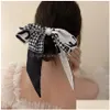 Headbands Fashion Korea Long Ribbon Pearls Hair Bands Bow Scrunchies For Women Girls Summer Floral Print Pontail Ties Hairs Drop Del Dhxop