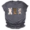 2021 New Easter Cute Rabbit Flower Leopard Print Short Sleeve T-shirt Fashion Top Casual Men and Women