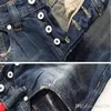 High Quanlity Men Blue Denim Designer European Star Ripped Jeans for Men Classic Retro Pants202U