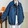 Мужские куртки Jaket Denim Hitam Ukuran Besar Mantel Jeans Kerah Lipat Pria в целом Banyak Saku Pakaian Jalanan Kasual Longgar
