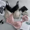 Spitze Sexy Bh Sets Dreieck Dünne Tasse Floral Frauen Unterwäsche Aushöhlen Draht Bhs Baumwolle Slip Set Schwarz Dessous Bralette233T