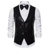 Gilets pour hommes brillant or paillettes gilet étincelant hommes Slim Fit col en V 2 pièces gilet pour hommes avec nœud papillon fête de mariage scène bal Costume Gilet