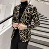 Märke män blommor blazer bröllop fest färgglada rutiga guld svart paljetter design dj sångare kostym jacka mode outfit317j