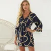 Casual Dresses 2023 Elegant Summer Big Size Sexy V-neck Loose Lace-up Print Mini For Women Clothing Black Beach Midi Dress Vintage