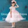 女の子のドレス絶妙な花リトルドレスベビーノースリーブ美しいアップリケAラインショートチュールキッドイブニングパーティーガウン